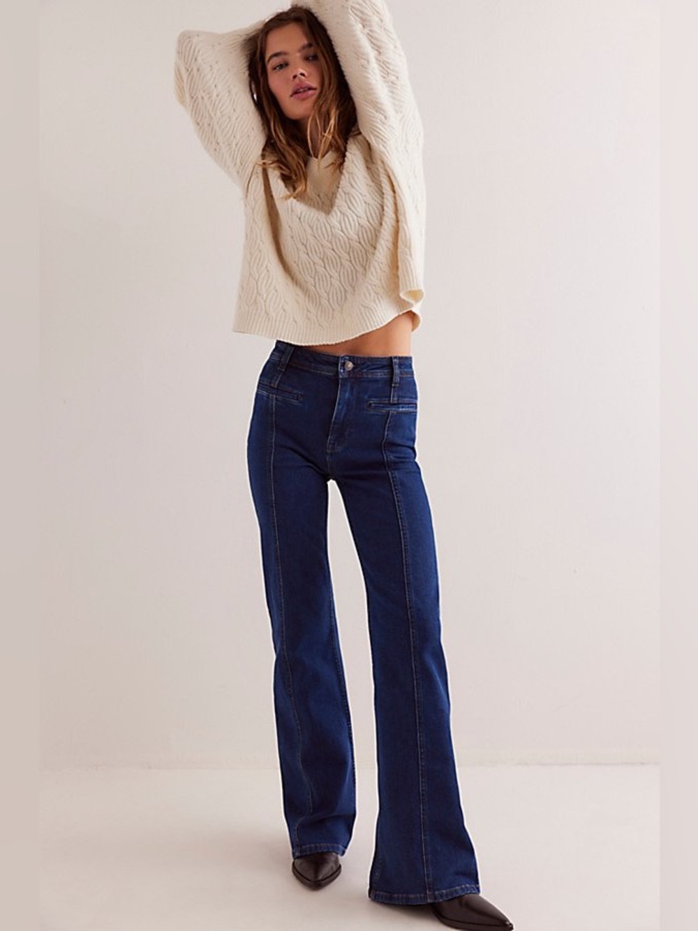 NWT FREE PEOPLE WE THE FREE Firecracker Flare Jeans | Holiday Tartan MSRP $168 - Picture 2 of 6